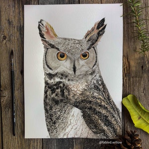 great horned owl art print - witchy art - witchy painting - Magical owl print - Great horned owl watercolor painting - owl decor  - owl