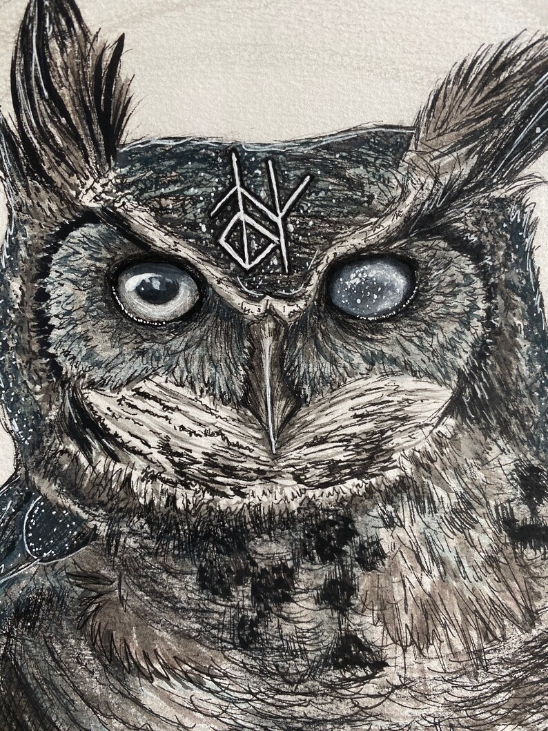 Wisdom Bindrune Owl Elder Futhark Runes Witchy Art - Etsy
