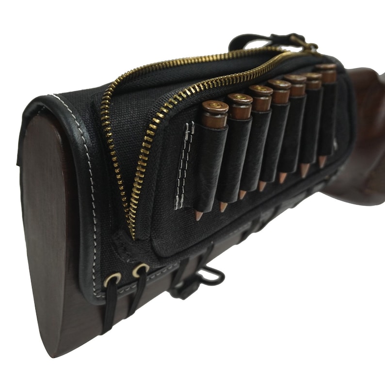 Leather Canvas Rifle Ammo Holder Adjustable Gun Buttstock Etsy