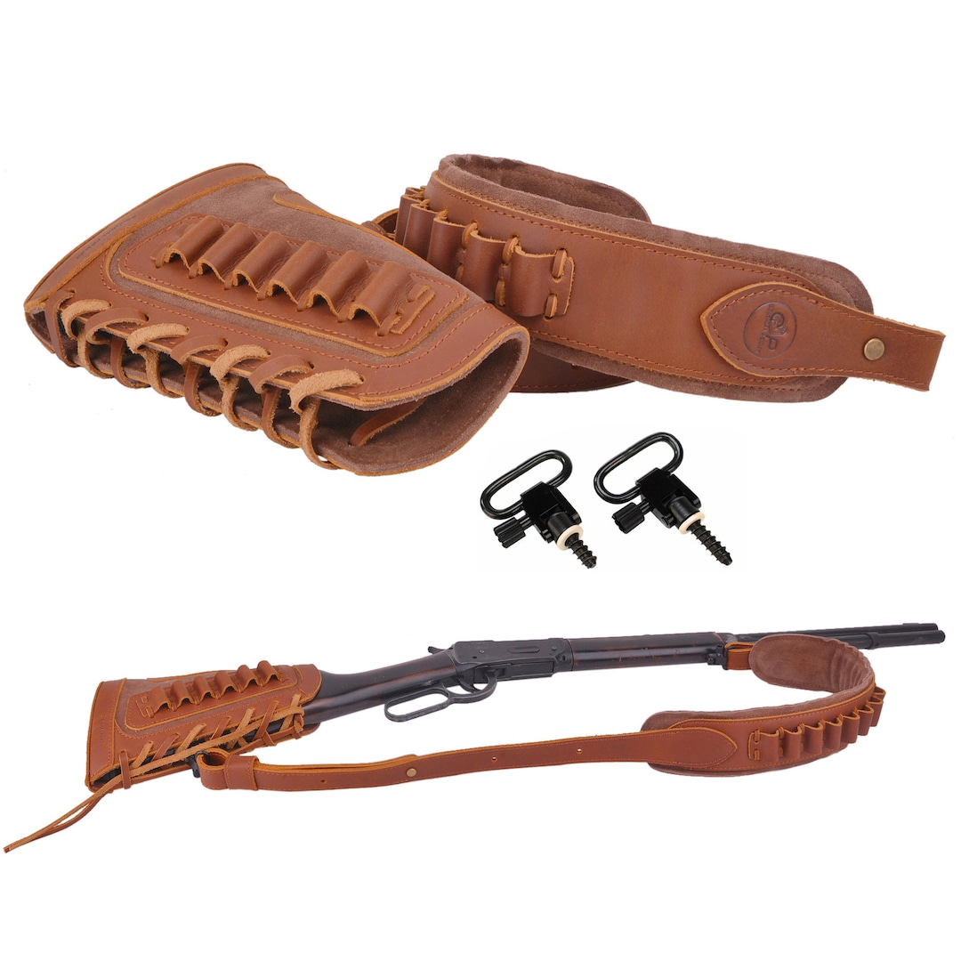 1 Set of Leather Gun Shell Holder Buttstock With Matched Rifle Etsy