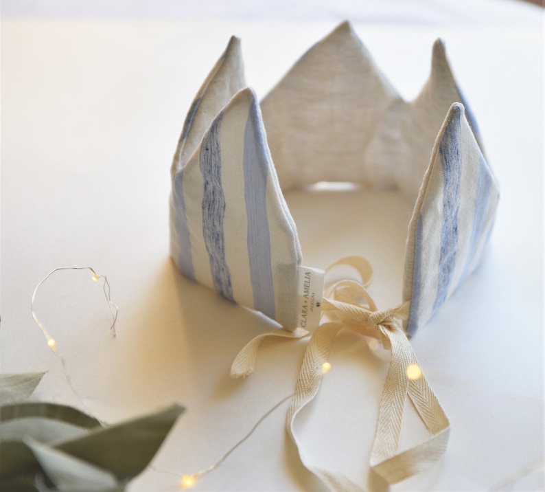 Linen Kids Birthday Crown Linen Blue and White Striped Fabric Crown