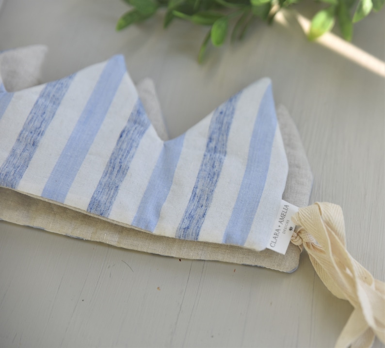 Linen Kids Birthday Crown Linen Blue and White Striped Fabric Crown