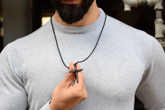 Black Nail Cross Necklace Black 