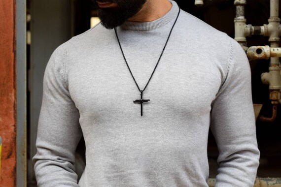 Black Nail Cross Necklace Black 
