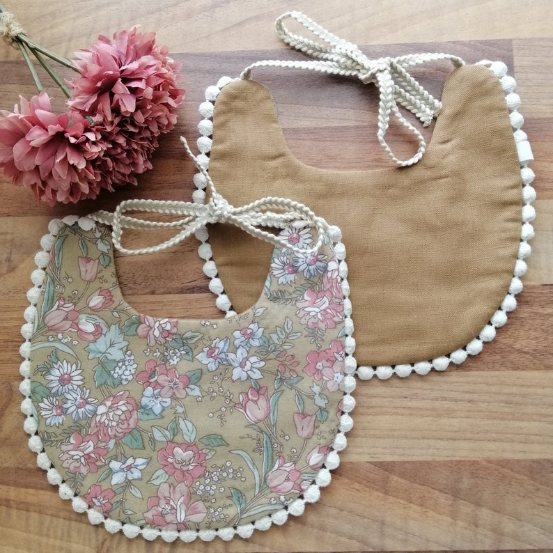 Baby Gift |Newborn Gift Pretty Floral Reversable Baby Bib Pom Pom Bib Baby Girl Bib Baby Shower Gift| Double Sided Bib Baby Bib