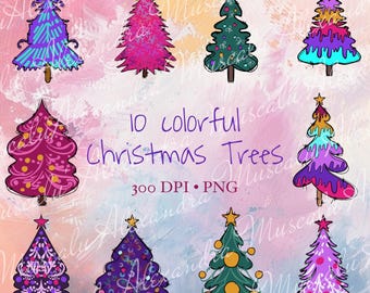 Set of 10 Christmas Trees PNG, Christmas Design Png, colorful Christmas tree png, christmas tree png, clipart png, winter set, trees clipart