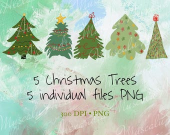 Set of 5 Christmas Trees PNG, Christmas Design Png, clasic Christmas tree png, christmas tree png, clipart png, winter set, trees clipart