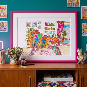 Maximalistische muurkunst digitale download, kleurrijke interieur illustratie print, dopamine decor esthetiek, kamer kunst, A3 afdrukbare poster