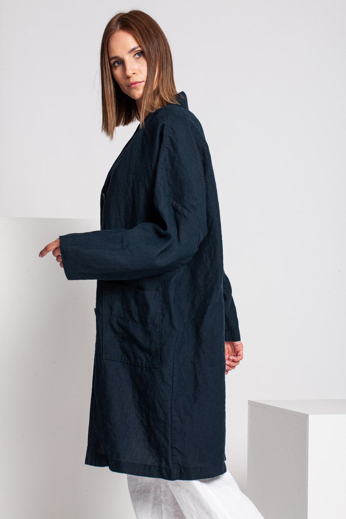Blue Linen Jacket Women Linen Cloak Women Linen Coat Women Etsy