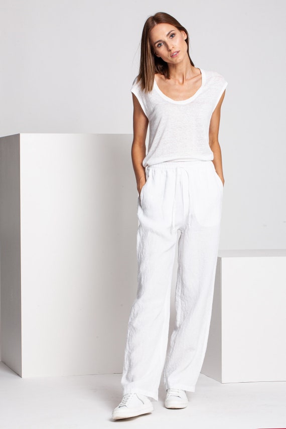 Pantaloni larghi di lino donna Pantaloni di lino donna | Etsy Italia