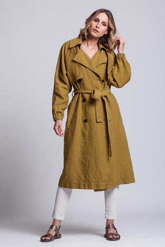 Long linen trench coat woman Plus size long trench coat Boho | Etsy