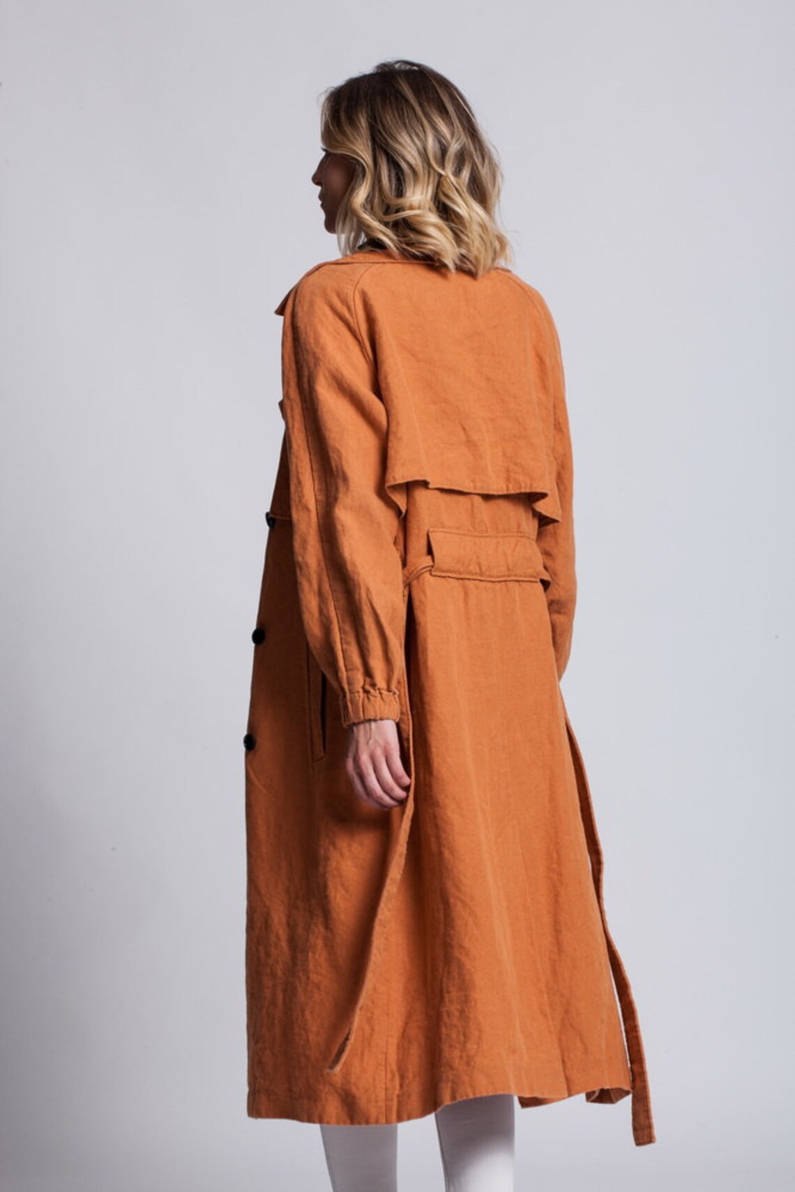 Orange Linen Trench Coat Women Long Linen Jacket Boho Kimono Etsy