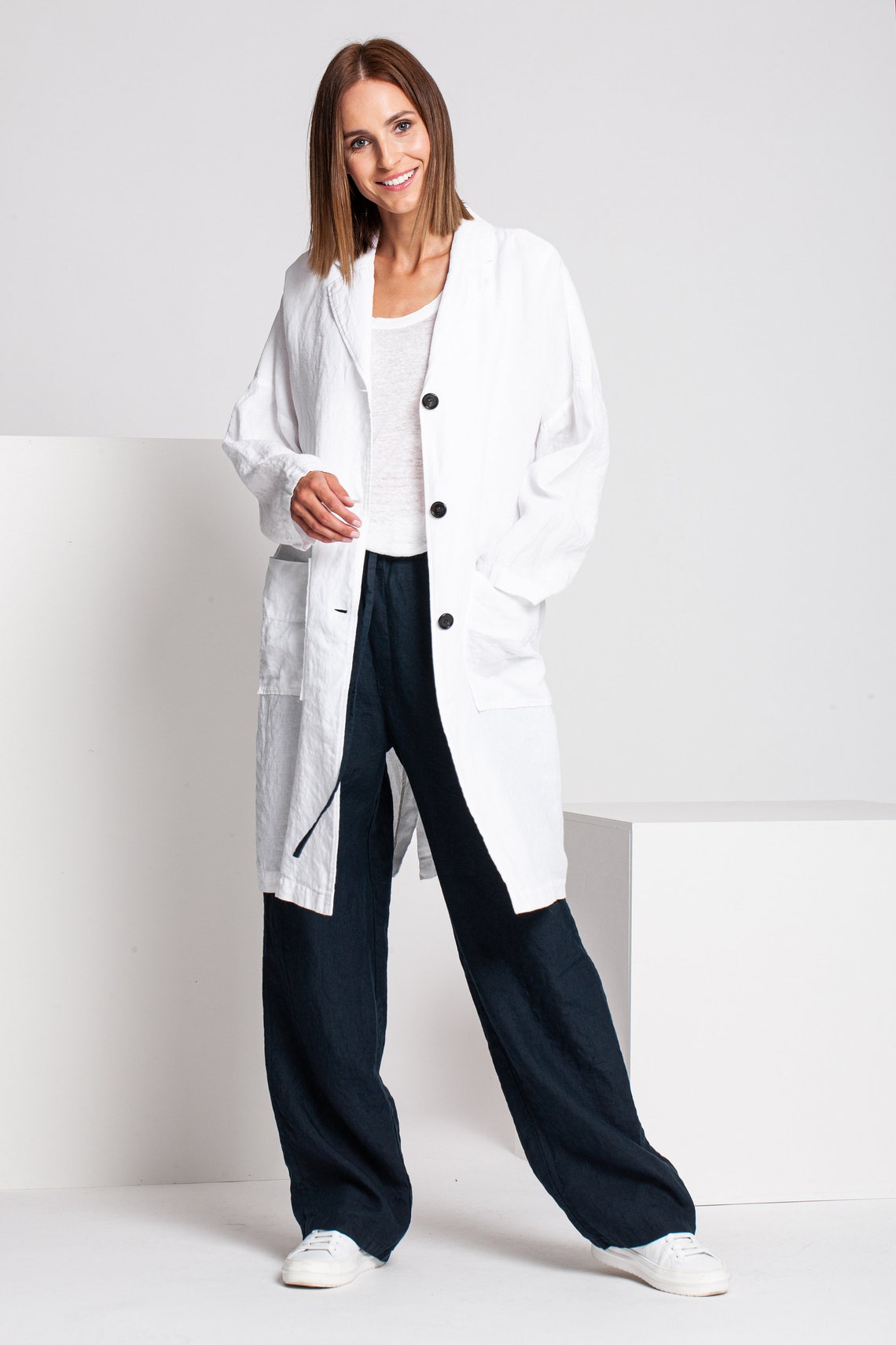 White linen jacket women Linen Cloak women Linen coat Etsy