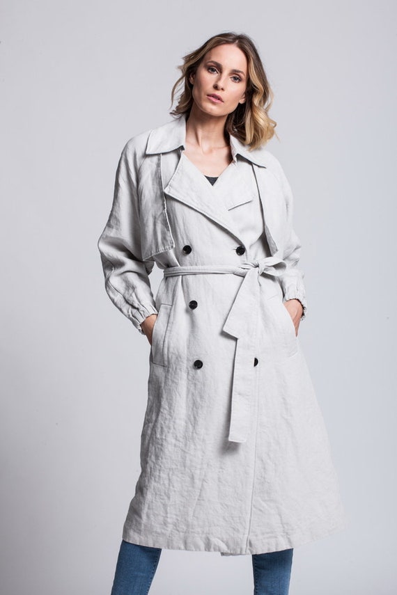 Long Linen Trench Coat Woman Plus Size 