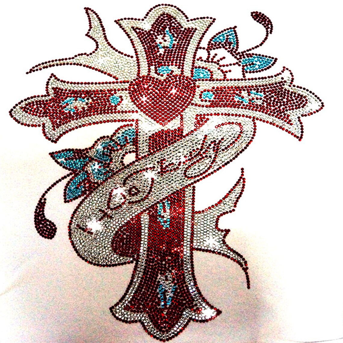 Cross Iron on Transfer Rhinestone Patch Hot Fixed Beaded Motif Etsy