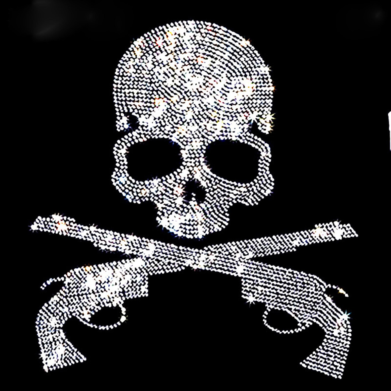 Skull Iron On Transfer Rhinestone Skull with Double Guns Hot | Etsy