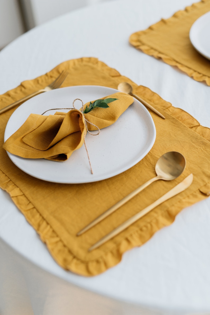 Linen Placemat Ruffled Twolayer Linen Placemats Linen Etsy