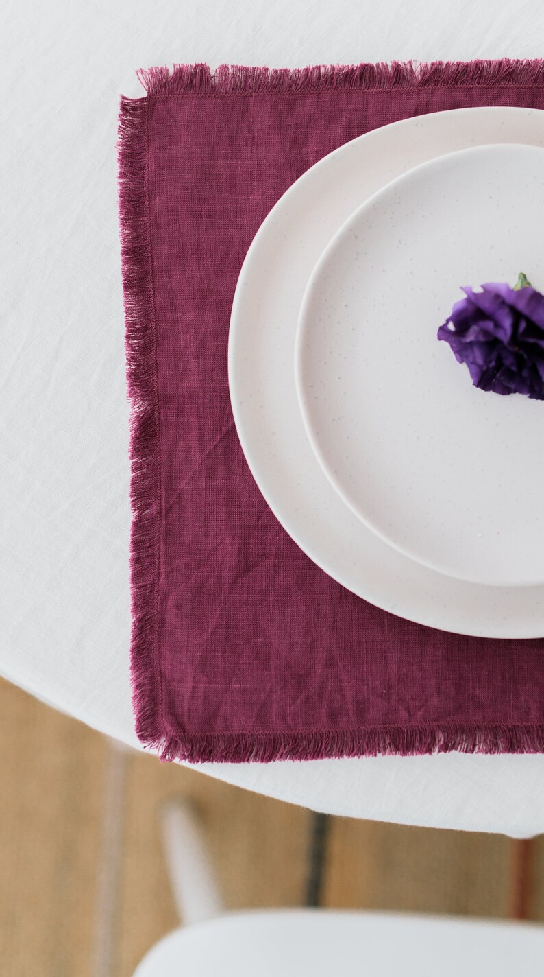 Linen Placemats Fringed, Twolayer Placemats With Fringed, Custom Linen