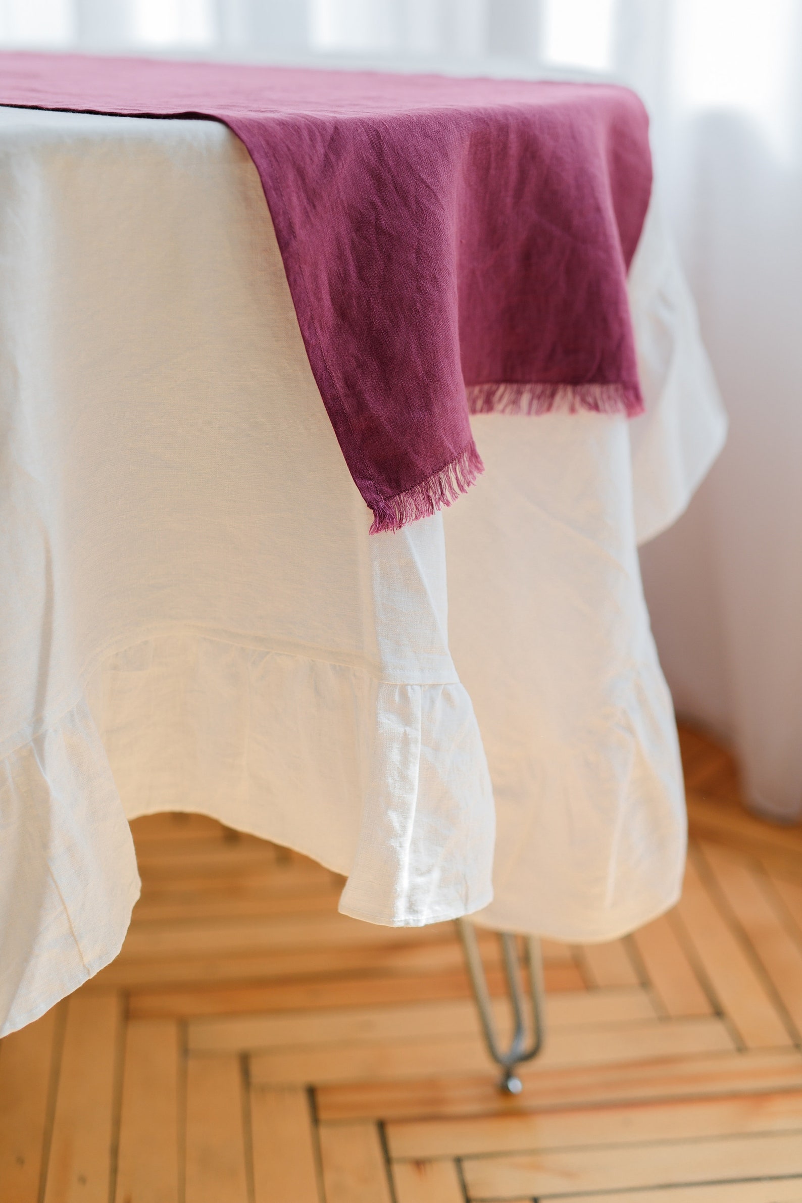 Linen table runner fringed Wedding linen table runner Custom Etsy