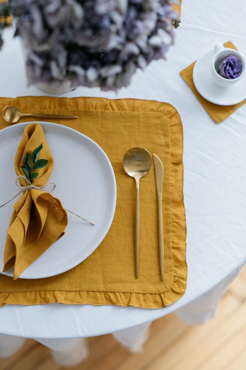 Linen Placemat Ruffled Twolayer Linen Placemats Linen Etsy