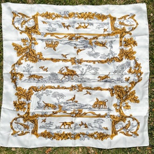 Vintage Wathne Designer 100% Silk Scarf Hunting Dogs Motif