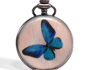 Pocket watch Tattoo1.0  Butterfly Unique watch Rosegold Frame engraved and photo adhesion Custom Personalize watch