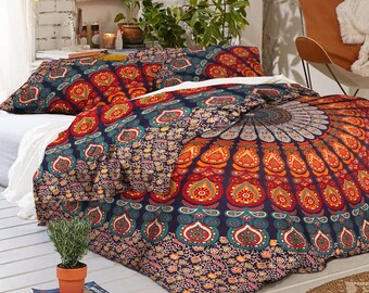 Yellow Zodiac Handmade Mandala Quilt Duvet Doona Cover Hippie Gypsy Bedding Set