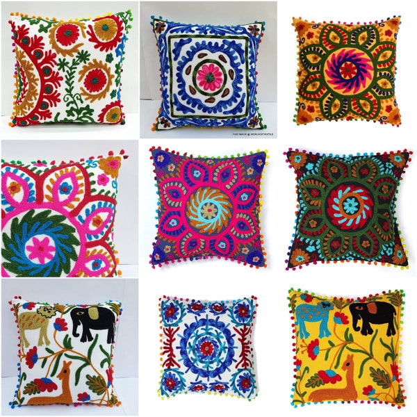 All Size Maxico Hand Embroidered suzani Cushion Cover,colorfull  home decor cushion Cover 16x16,18x18,20x20 Size  bohemian cushion cover