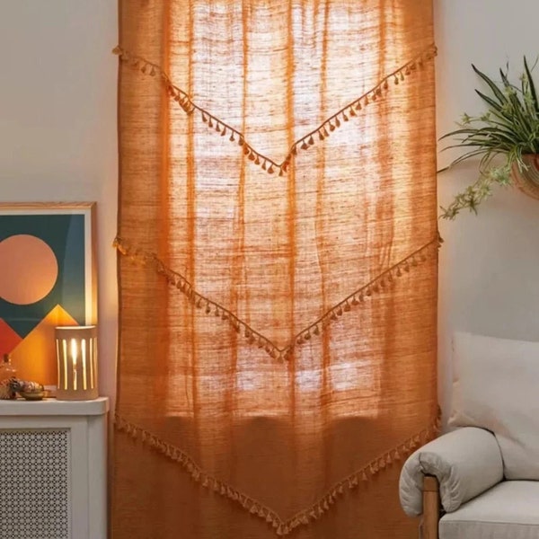 BOHEMIAN CURTAINS, 100% Cotton Window Curtains Drapes Door Panels For Bedroom Boho Tassel Curtain, Curtain Panel, Room Curtain