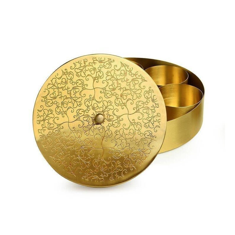 Indian Handcrafted Brass Metal Spice Box Kitchen Storage Etsy