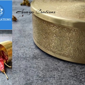 Indian Handcrafted Brass Metal Spice Box Kitchen Storage Containers Indian spice/Masala Box/Storage Box/Decorative Round Spice Box