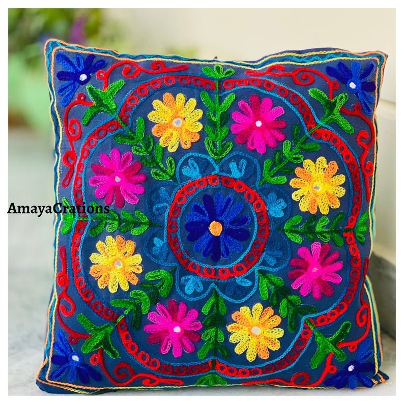 Embroidered Floral Pillow Case Traditional Mexican Etsy