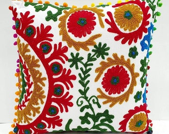 Housse de coussin suzani toutes tailles, housse de coussin colorée faite main Maxico, 16 x 16, 18 x 18, 20 x 20, housse de coussin Suzani