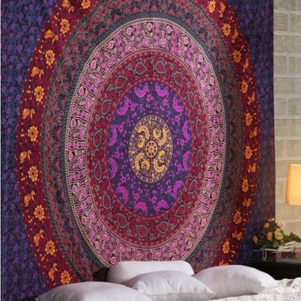 Wandteppich, indischer Mandala-Wandteppich, Wandbehang, Boho-Hippie-Wandteppich, Twin/Queen/King-Size-Wanddekoration, Wandteppiche, Tagesdecke aus Baumwolle