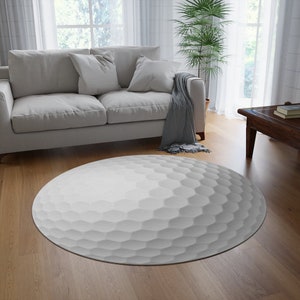 Golf Ball Rug, Round Carpet Shaped Like a Golf Ball, Large White Area Rug, Golf Home Decor for Game Room Man Cave Dorm Room Vacation House