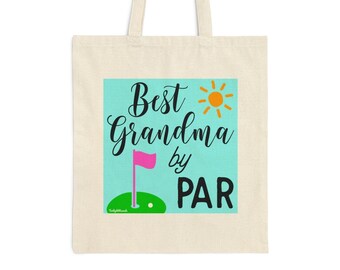 Best Grandma By Par Tote Bag, Golf Theme Reusable Shopping Bag, Perfect gift for grandmoms who play golf, new grandmother acknowledgment