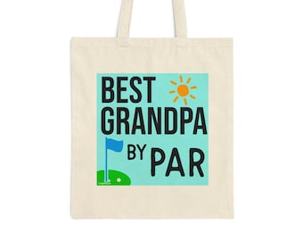 Best Grandpa By Par Tote Bag, Golf Theme Reusable Shopping Bag, Perfect gift for granddads who play golf, new grandfather acknowledgment
