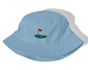 Golf Bucket Hat, Organic Cotton Bucket Hat, Embroidered Wide Brim Summer Beach Hat, Golf Tournament Spectator Cap, Perfect Gift for a Golfer