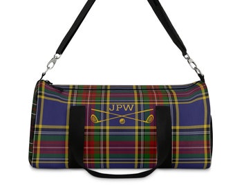 Plaid Golf Bag Duffel Bag Personalized Monogram MacBeth Scottish Tartan Print Carry-on Luggage Sports Travel Carryall Weekender Tote Bag