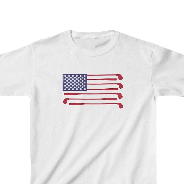 Youth Golf Shirt, Golf Theme American Flag T-Shirt for Kids, Girls, Boys, Toddlers, Tweens, Teens, Patriotic Gift for Children, Mom, Dad