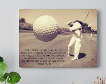 Golf Wall Art Piece, Vintage Golf Photo Print on Gallery Canvas, Home Office Decor Man Cave Gift, The Greatest Game Arnold Palmer Quote