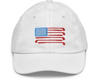 Kids American Flag Golf Hat, Youth Baseball Cap, Gift for Golfer girl boy son daughter grandkids, Kids Custom Hat with Personalized Monogram