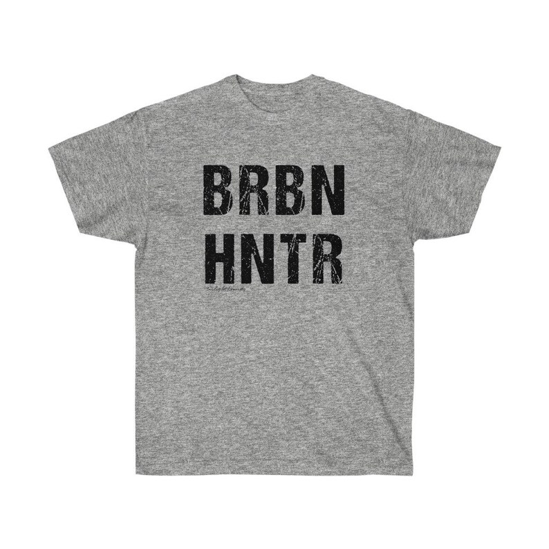 Funny Bourbon T-Shirt Bourbon Hunter BRBN HNTR Vintage Look Gift for Whiskey-Drinking Dad Grandpa Brother Son Uncle Husband Boyfriend Sport Grey