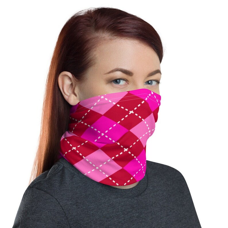 Argyle Neck Gaiter in Hot Pink on Red Tartan Plaid Print Neck Etsy