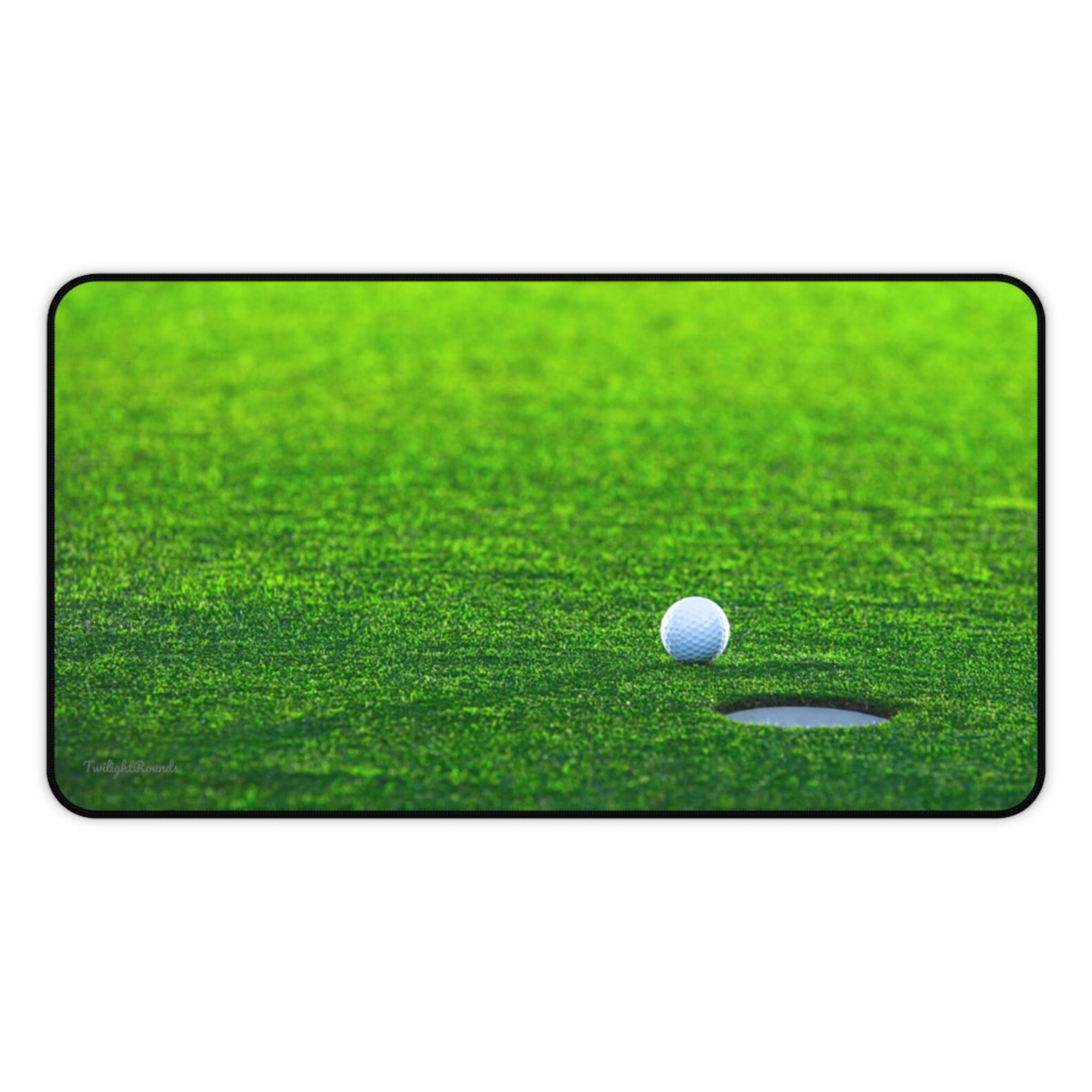 Golf Gift, Golf Desk Mat, Golf Ball and Hole on Grass, Neoprene Desk