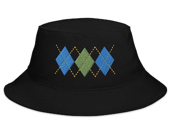 Men's Golf Bucket Hat with Argyle Embroidery, Wide Brim Beach Hat, Tournament Spectator Hat, Gift for Husband, Boyfriend, Dad, Son, Grandpa