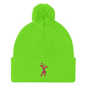 Womens Golf Hat, Iconic Female Golfer Knit Beanie, Golf Gifts for Her, Birthday Gift for Wife Girlfriend Mom Aunt Sister Daughter Grandma Neon Green