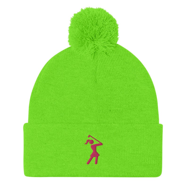 Womens Golf Hat, Iconic Female Golfer Knit Beanie, Golf Gifts for Her, Birthday Gift for Wife Girlfriend Mom Aunt Sister Daughter Grandma Neon Green