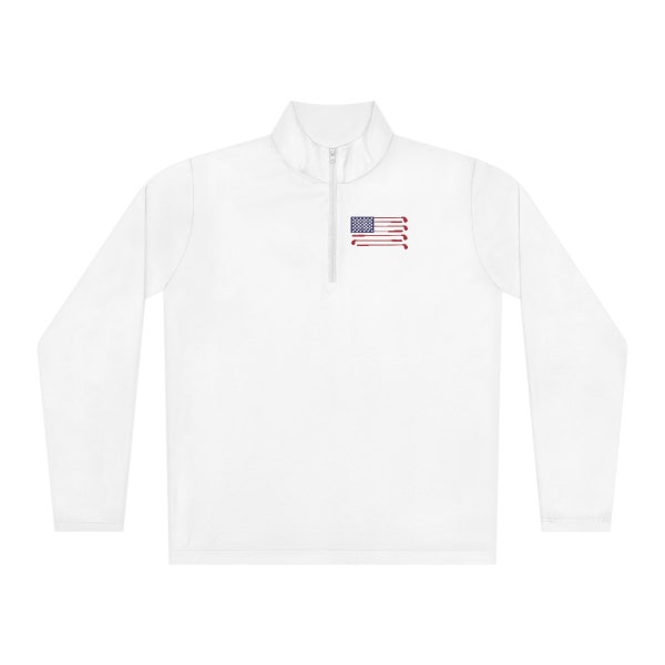 American Flag Quarter-Zip Golf Shirt, Unisex Men's Women's Long-Sleeve Pullover Polo in Moisture-wicking Polyester Performance Fabric