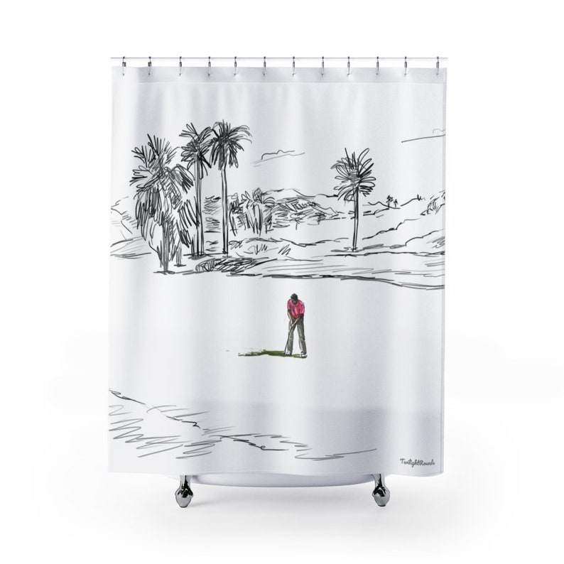 Golf Shower Curtain Red Shirt on Sunday Handdrawn Golf Etsy